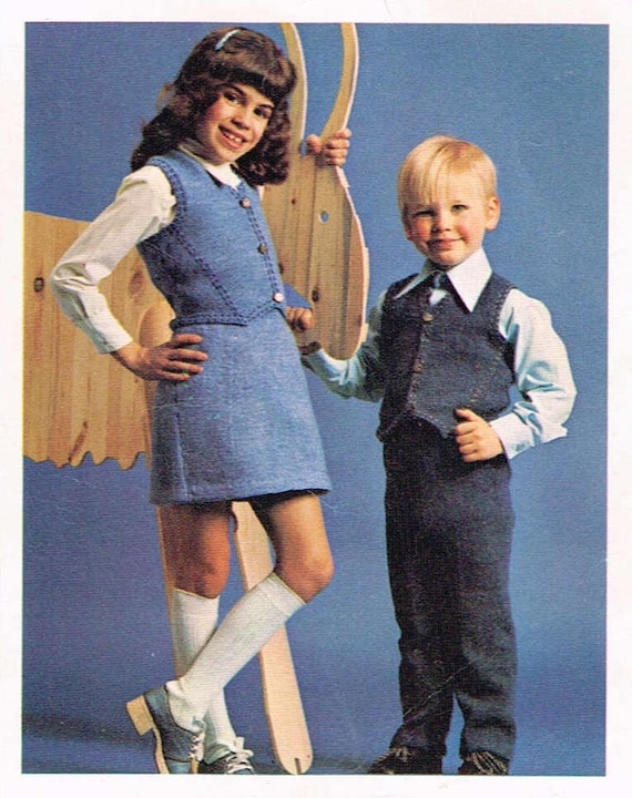 Vintage 70s Knitting Patterns for Kids Vest, Pants & Skirt PDF