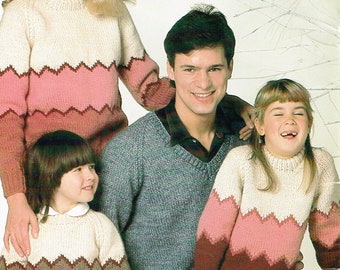 Basic Family Knitting Pattern: V-neck or Crew Neck - E Pattern - PDF Digital Download - Easy to Knit Sweater