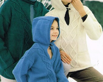 Vintage Knitting Pattern: Classic Fisherman Sweaters for the Whole family.  With or Without Hood - E Pattern, Digital Download.