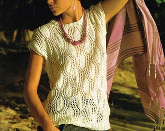 Women's 80's Knitting Pattern: Sleeveless Lacy Top - PDF Digital Download, Printable E Pattern - Linen yarn, woman's top