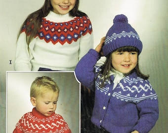 Vintage Knitting Pattern: Fair Isle Sweaters for Kids - PDF Digital Download - Printable Knitting Pattern - 80's Pullovers for Children