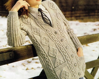 Vintage Women's Knitting Pattern: Charming Aran Cardigan - PDF Digital Download, E Pattern - Fisherman's Sweater