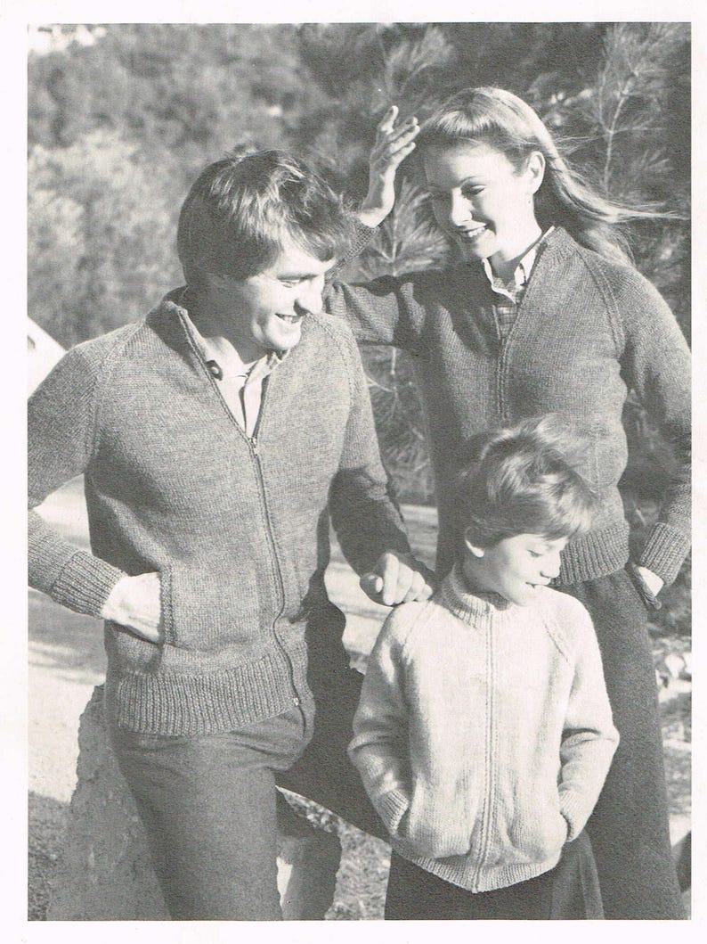 Vintage Knitting Pattern for Family Cardigans PDF download 80s retro 1980s sweater knitting pattern image 2