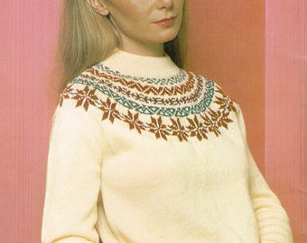 Women's Knitting Pattern: Fair Isle Snowflake Sweater - E Pattern - PDF Digital Download - Ladies Pullover