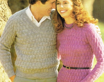 Men's and Women's Knitting Pattern: Classic Sweaters - PDF Instant Download - 80's V neck Sweater - 80's Sweater Knitting Pattern