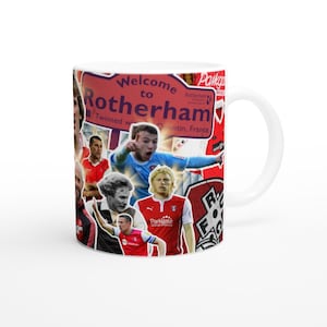 Rotherham United F.C Mug – Iconic Players, Managers & Kits – Perfect Gift for any Rotherham fan.