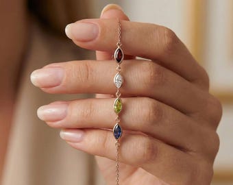 Custom Birthstone Bracelet, Leaf Birthstone Bracelet, Graduation Gift, Birthday Gift, Grandma Gift for Mom Bracelet, Christmas Gift for Her