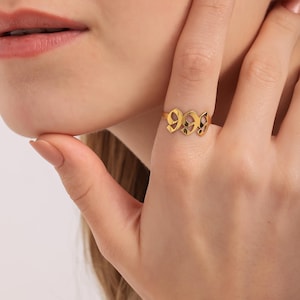 14K Gold Lucky Angel Number Finger Ring, Protection Necklace, 111, 222, 333, 444, 555, 666, 777, 888 999, Make A Wish, Gold Number Statement
