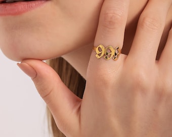 14K Gold Lucky Angel Number Finger Ring, Protection Necklace, 111, 222, 333, 444, 555, 666, 777, 888 999, Make A Wish, Gold Number Statement
