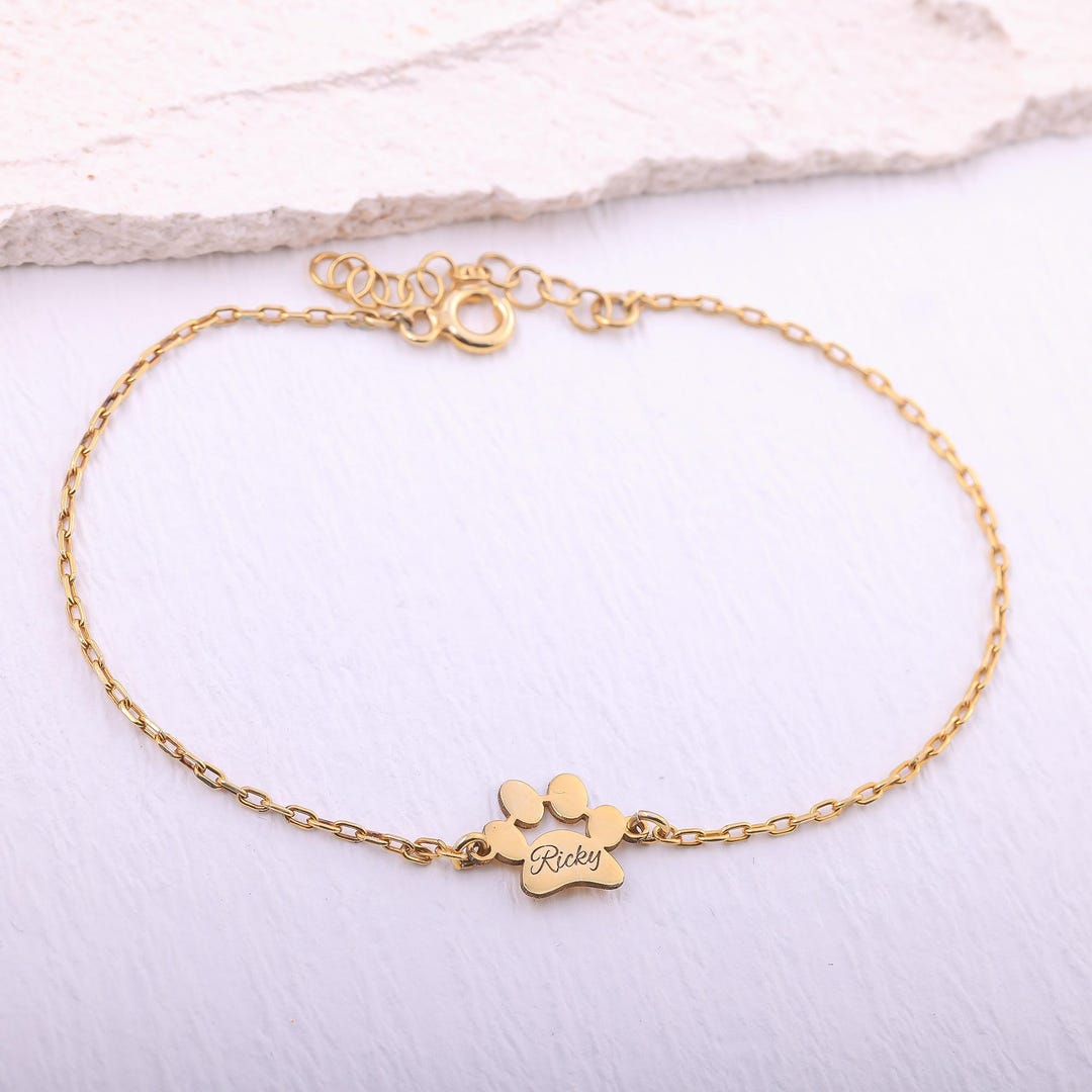 Engraved Paw Print Name Bracelet, Pet Lovers Gift, Pet Memorial Gift ...