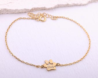 Engraved Paw Print Name Bracelet, Pet Lovers Gift, Pet Memorial Gift, Name Bracelet, Pet Keepsake Jewelry, Dog Mom, Cat Mom, Pet Loss Gift