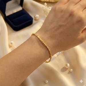 Custom Morse Code Bracelet, Your Own Secret Message, Dainty Bracelet with Gold beads, Couples Necklace, Best Friend Gift, Christmas Gifts