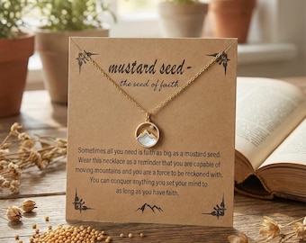 Mustard Seed Necklace, Faith Necklace with Matthew 17:20 Card, Christian Gift for Her, Encouragement Jewelry, Great Inspirational Gift
