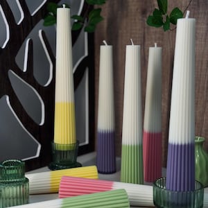 Handmade Ribbed Taper Candle: Table Decoration, Favor Candle