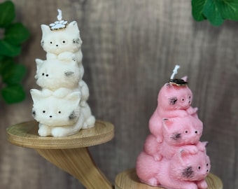 Stacked Cat Candle, Cute Kitten Lover Gift