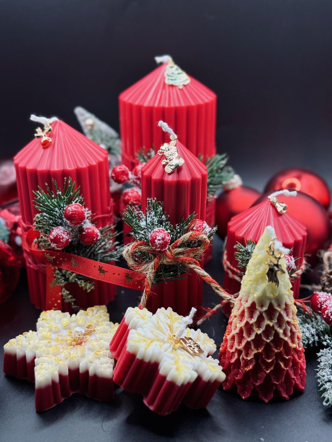 Ribbed Pillar Christmas Candle: Handmade Soy Wax Holiday Decor - Etsy