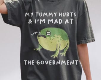 My Tummy Hurts I'm Mad at The Gouvernment Sweatshirt, Frog funny Tee, My Tummy Hurts shirt, Angry Desert Frog  Sweatshirt, Cute Frog Hoodie