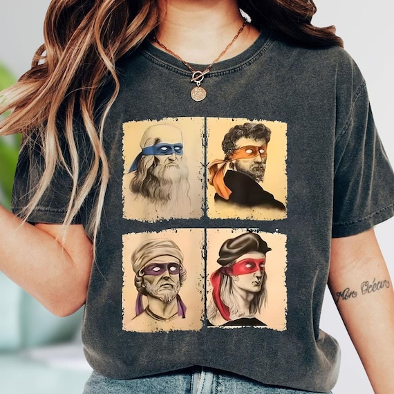 Renaissance Artists T-Shirt, Michelangelo Raphael Donatello Leonardo Graphic Tee, Funny Parody Shirt, Pop Culture Art Tee, Retro Style Tee