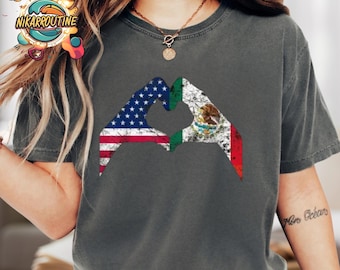USA Mexico Heart Hands T-Shirt, Mexican American Unity Tee, Patriotic Friendship Shirt, Latino Heritage Pride Gift, Cultural Love Apparel