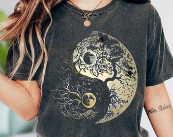 T-shirt arbre de vie Yin Yang, chemise graphique équilibre spirituel, chemise symbole de la nature zen, chemise flux d'énergie de méditation, cadeau taoïste