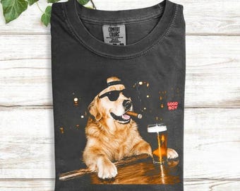 Vintage Golden Retriever Beer Shirt, Dog Drinking Tee