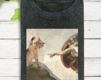 Funny Cat Meme Shirt, Cat God Creation Of Adam Meme Shirt, Michelangelo Art, Cat Lover Shirt,  Gen Z Joke Shirt, Stupid Brainrot Gift