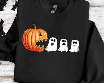 Halloween Ghost Eating Pumpkin T-Shirt, Spooky Season Graphic Tee, Funny Witchy Hoodie, Retro Fall Sweatshirt, Halloween Gift