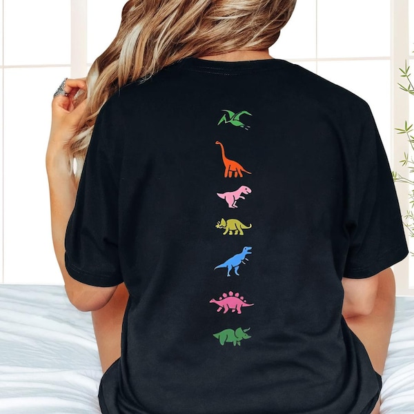 Comfort Colors Colorful Dinosaur Shirt, Dinosaur On The Back Shirt, Dinosaur Gifts, Dinosaur Lover Shirt, Dinosaur Gift, Unisex Dinosaur Tee