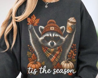 Tis The Season Raccoon Coffee Shirt, Retro Autumn Hoodie, Fall Raccoon Sweatshirt, Funny Animal Lover Tee