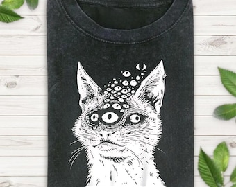 Weirdcore Cat Shirt, Grunge Harakuju Creepy Horror Goth Cat Shirt, Trippy Shirt, Gothic Shirt, Dark Aesthetic Shirt, Crust Punk Grunge Shirt