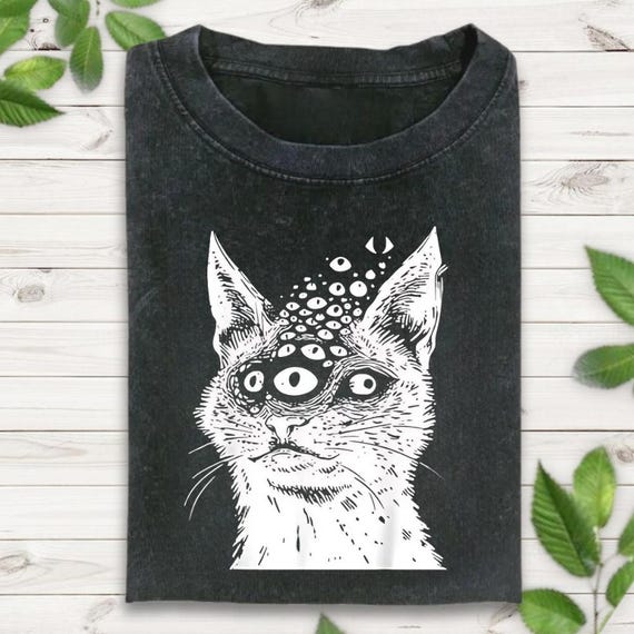 Weirdcore Cat Shirt, Grunge Harakuju Creepy Horror Goth Cat Shirt, Trippy Shirt, Gothic Shirt, Dark Aesthetic Shirt, Crust Punk Grunge Shirt