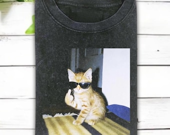Vintage Wash Angry Cat Meme Shirt, Middle Finger Paw Joke Shirt,  Pet Shirt, Cat Lover Gift, Gen Z Cat Shirt, Vintage Meme Sunglasses Tee