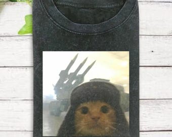 Funny Scaring Milltary Cat Shirt, Meme Cat Shirt, Silly Cats Shirt, Gen Z Joke Shirt, Stupid Brainrot Gift, Cat Lover Gift, Cool Cat Shirt