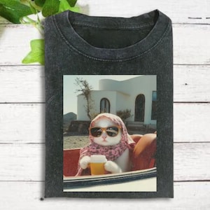 Funny Elegant Cat With Beer Shirt, Vintage Cat Shirt, Cute Cat Shirt, Gen Z Joke Shirt, Stupid Brainrot Gift, Cat Lover Gift, Cool Cat Shirt