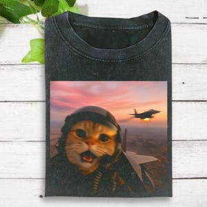 Funny Fighter Pilot Cat Shirt, Vintage Cat Wars Shirt, Cat Meme Shirt, Funny Cute Cat Shirt, Gen Z Joke Shirt, Stupid Brainrot Gift,