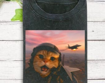 Funny Fighter Pilot Cat Shirt, Vintage Cat Wars Shirt, Cat Meme Shirt, Funny Cute Cat Shirt, Gen Z Joke Shirt, Stupid Brainrot Gift,