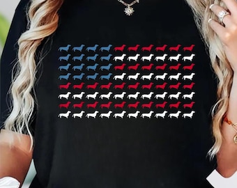Dachshund America Flag T-Shirt, Dog Patriotic Tee, 4th of July Apparel