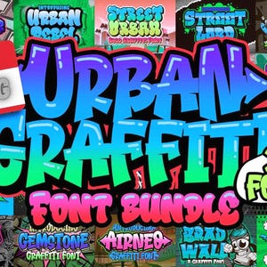 Urban Graffiti Schrift Bundle, Retro Schrift, Groovy Schriften, Cricut Schrift, Canva Schriften