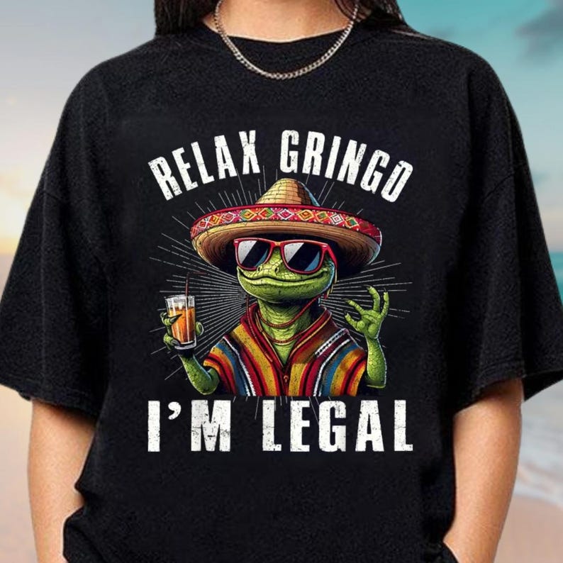 a woman wearing a t - shirt that says relax grino i'm legal