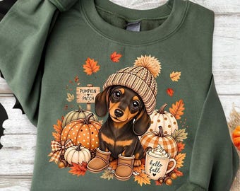 T-shirt « Bonne Fête des Chiens » avec bonnet teckel, Sweat-shirt d'automne humoristique, Cadeau pour amoureux des chiens, Sweat à capuche rétro à la citrouille épicée