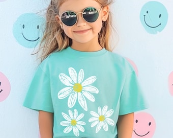 Comfort Colors Youth Daisy Shirt, Girls Summer Shirt, Kids Flower Shirt, Retro Floral Shirt, Boho 3 Daisy Shirt, Birthday Tee Gift for Girl