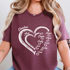 Custom Grandma Shirt, Grandma Heart Shirt, Nana Shirt With Grandkids Name, Gift For Grandma, Mother&#39;s Day Shirt, Personalized Grandma Shirt
