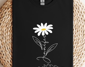 Camiseta personalizada con nombre de margarita, camiseta minimalista con diseño floral, camiseta floral personalizada, camiseta de verano con flores de margarita, regalo para mujer.
