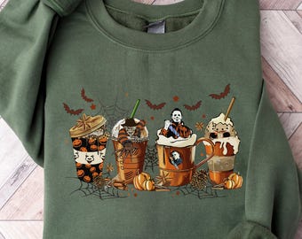 Skeleton Coffee Cups Halloween Sweatshirt, Skull Coffee Cup Shirt, Spooky Season Coffee Tee, Halloween Coffee Lover Sweatshirt for women