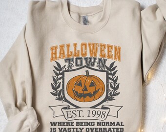 Halloween Town Vintage Varsity Sweatshirt, Retro Pumpkin Patch Crest Shirt, Fall Halloween College Tee, Spooky Season Crewneck Gift