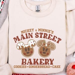 Disney Christmas Mickey and Minnie Main Street Bakery Sweatshirt, Main Street Gingerbread Shirt