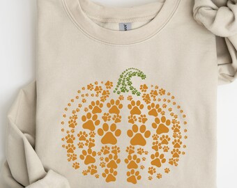 Pumpkin Paw Print Sweatshirt, Dog Mom Halloween Crewneck, Fall Pumpkin Sweatshirt, Dog Lover Halloween Gift Sweatshirt Hoodie for Dog Mom