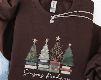 Festive Bookish Christmas Sweatshirt, Seasons Readings Book Tree Crewneck, Book Club Cozy Reading Sweatshirt, Book Lover Gift Sweatshirt