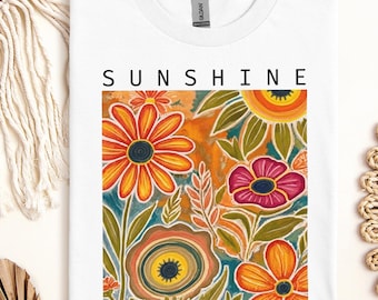 Sunshine State of Mind Shirt, Retro Wildflower Floral Tee, Boho Sunflower Graphic T-Shirt, Vintage Botanical Shirt for Women and Youth Girl
