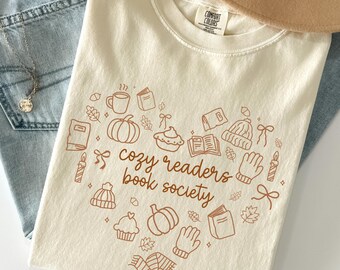 Comfort Colors Cozy Readers Book Society Shirt, Bookish Fall Tee, Book Lovers Tee, Cozy Readers Club Shirt, Pumpkin Coffee Bookworm Gift Tee